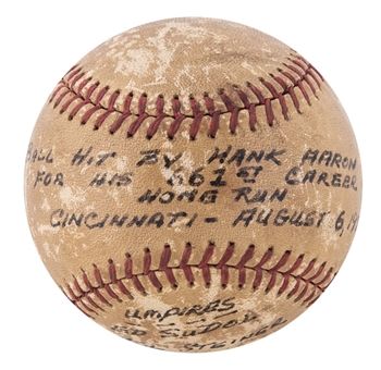 1972 Hank Aaron Career HR#661 Home Run ONL Feeney Baseball (Letter of Provenance)
